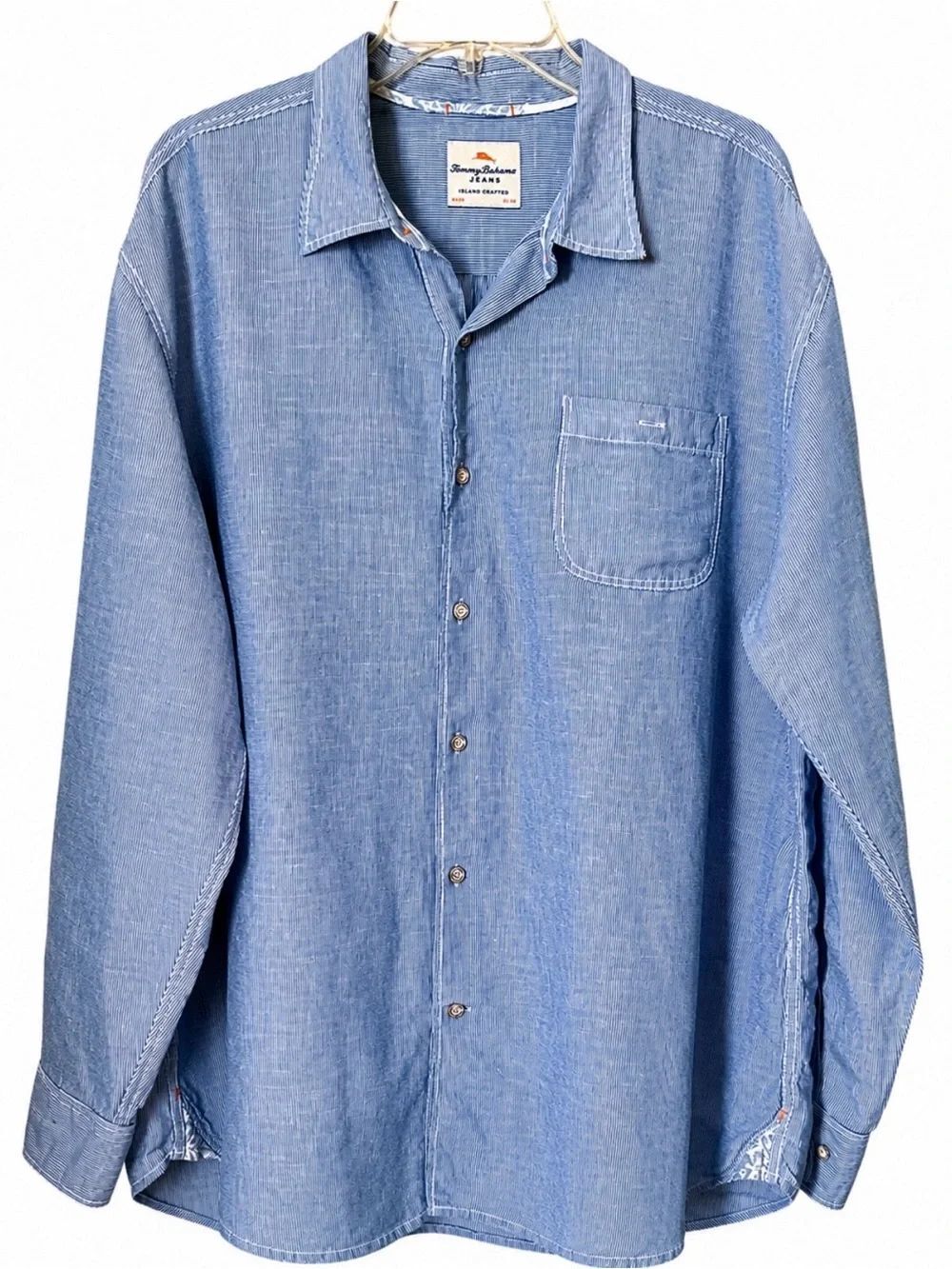 Tommy Bahama Jeans XXL Blue linen Tencel Stripe Button Front Coastal Shirt